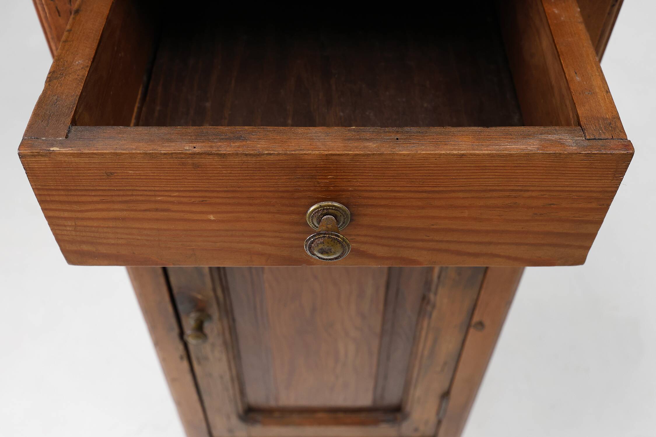 Nightstand or bedside table in pinewood, France ca. 1850