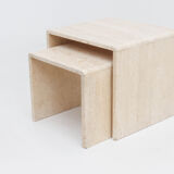 Set of two travertine side tables