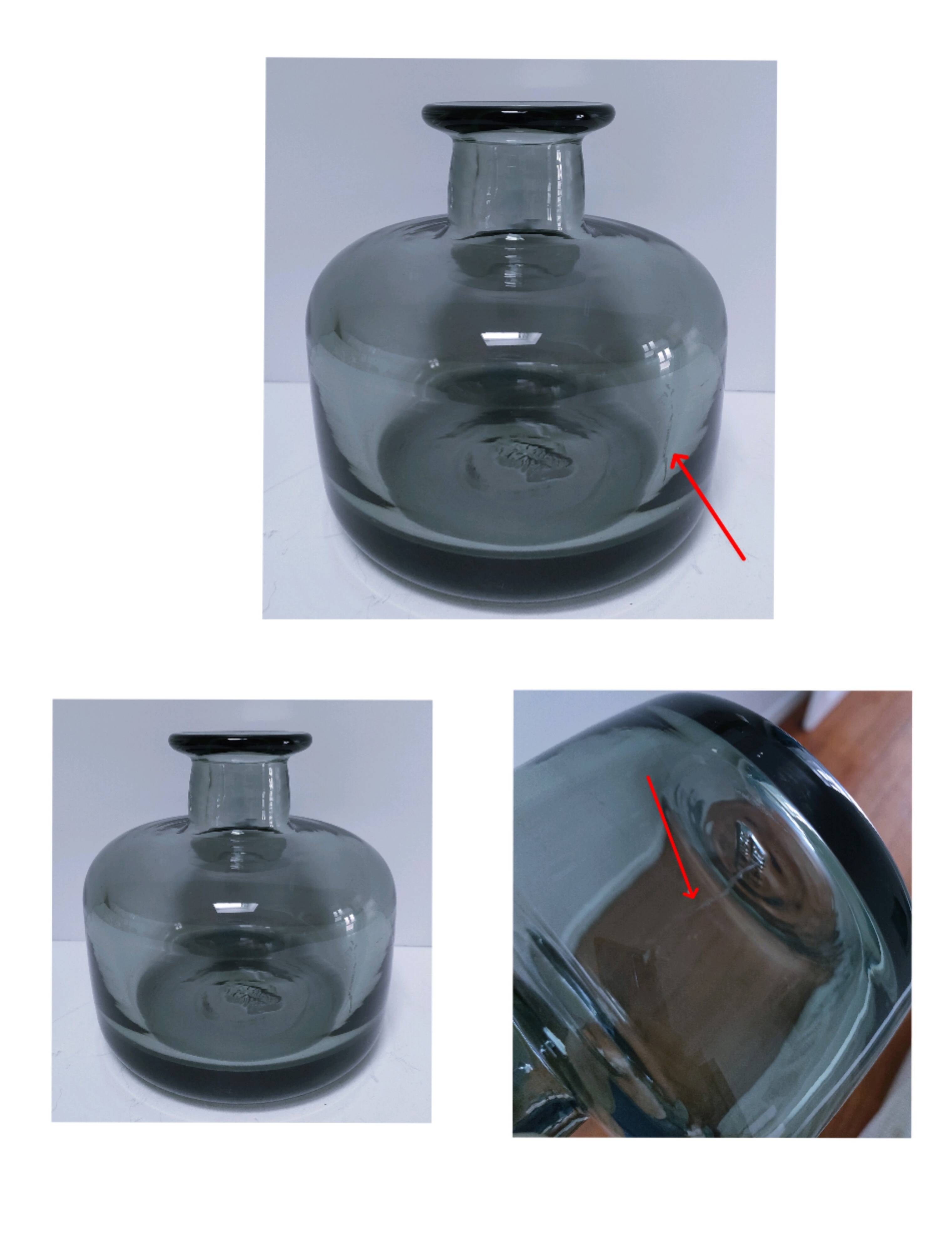 smoked grey glass vase Vallauris 1970s