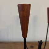 Scandinavian teak and metal candlestick