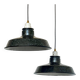 Pair of black and white industrial pendant lights with ceramic sockets