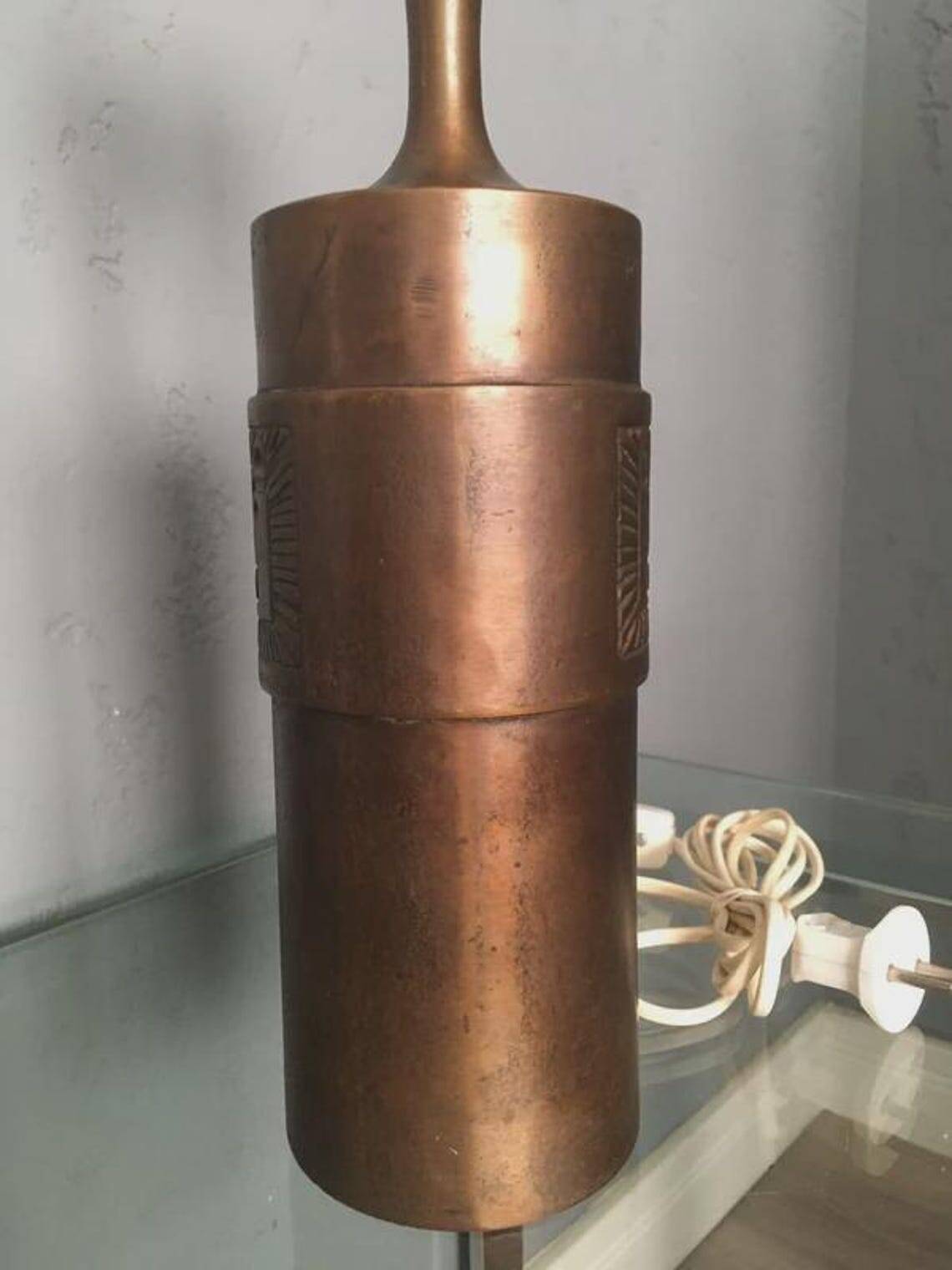 Stig Blomberg bronze table lamp with relief decoration, Sweden, 1960s
