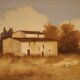 Tableau signé paysage avec une petite maison du 20ème siècle