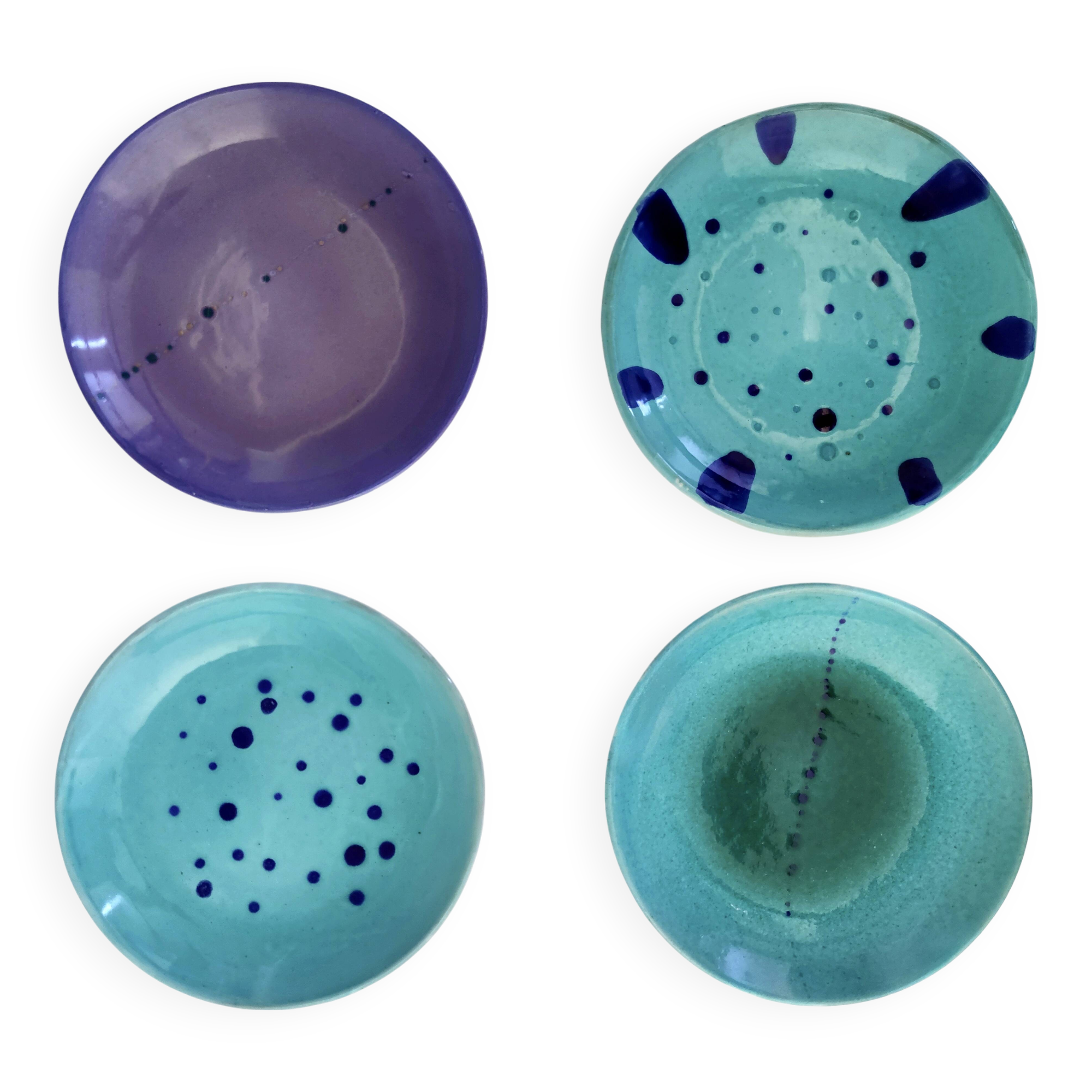 Set of Four Turquoise Earthenware Vide-Poche / Decorative Plates by Albisol