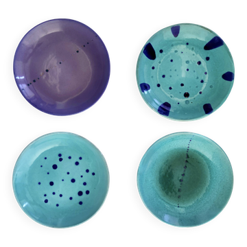 Set of Four Turquoise Earthenware Vide-Poche / Decorative Plates by Albisol
