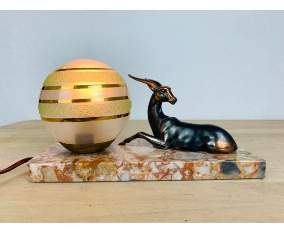 Art deco lamp gazelle brass and marble