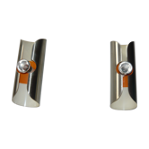 Pair of cylindrical stainless steel wall lamps space age years 70
