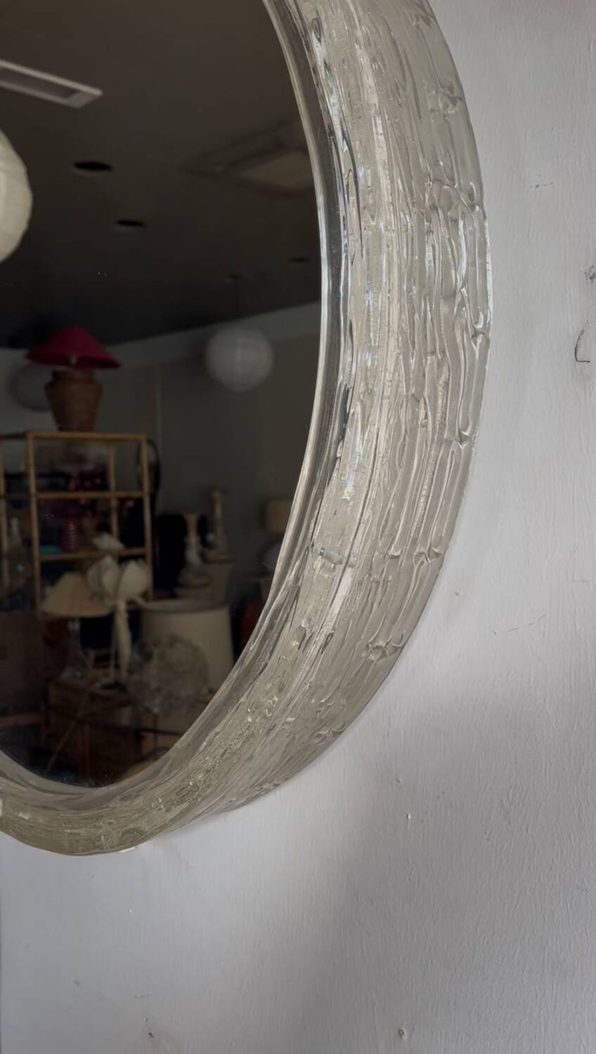 Illuminated mirror ‘iced -glass’ Hillebrand style Mid Century