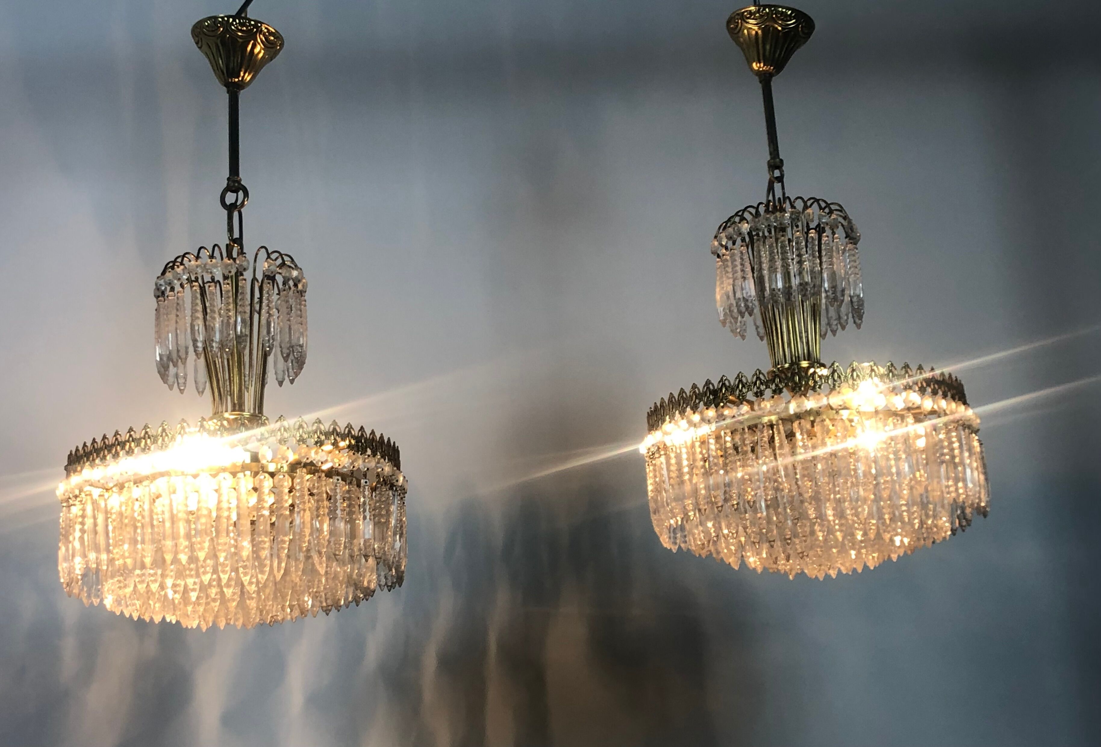 Golden brass crown chandelier and crystal taste buds 3 fires 1970