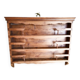 Vaisselier en bois ciré , haut de buffet antique