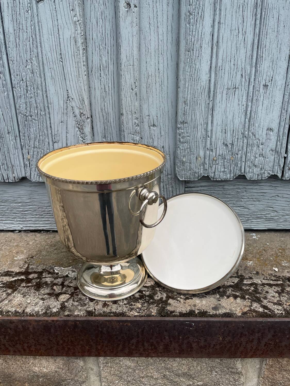 Silver Metal Lidded Ice Bucket