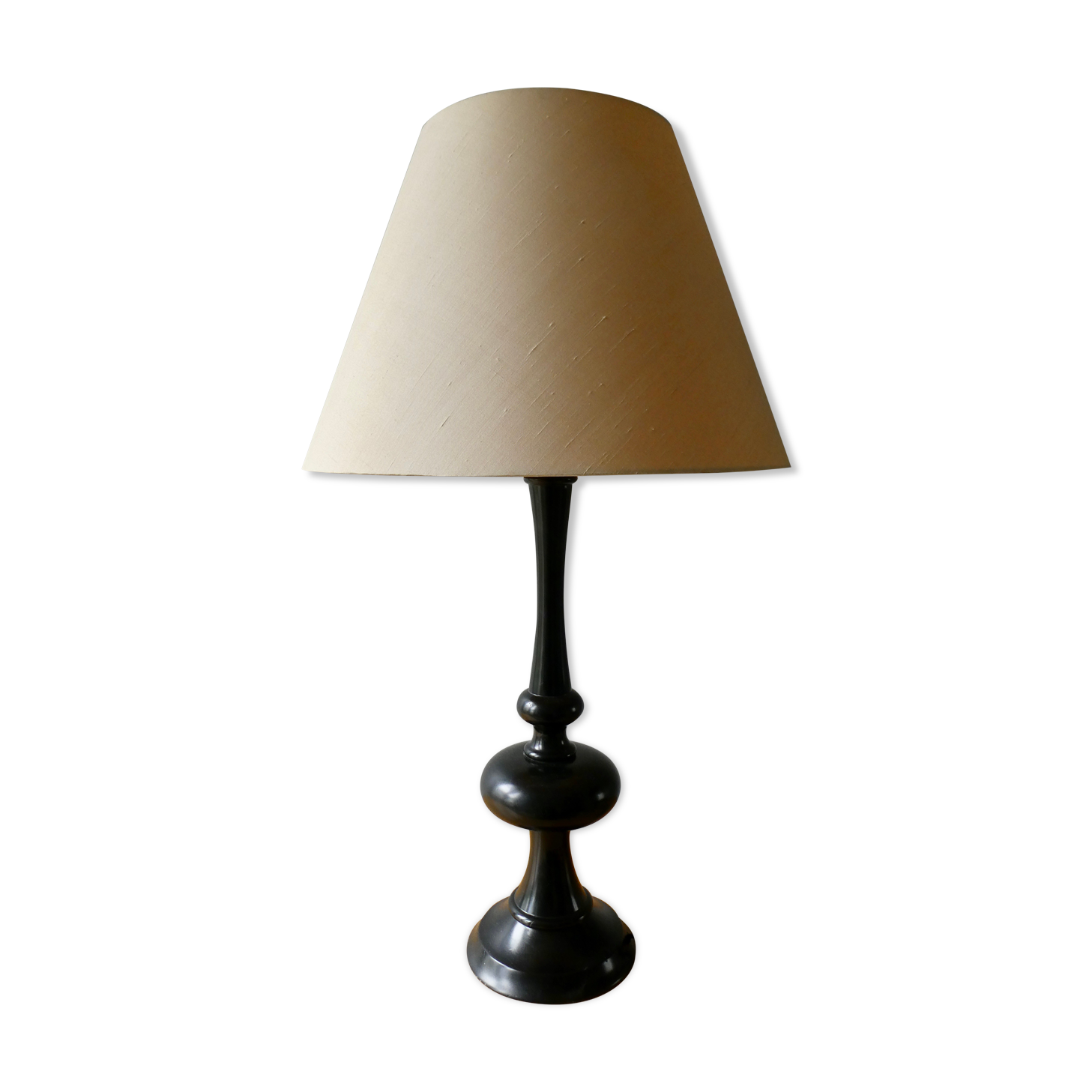 Turned wooden lamp, black laqué, 85 cm