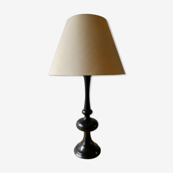 Turned wooden lamp, black laqué, 85 cm