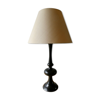 Turned wooden lamp, black laqué, 85 cm