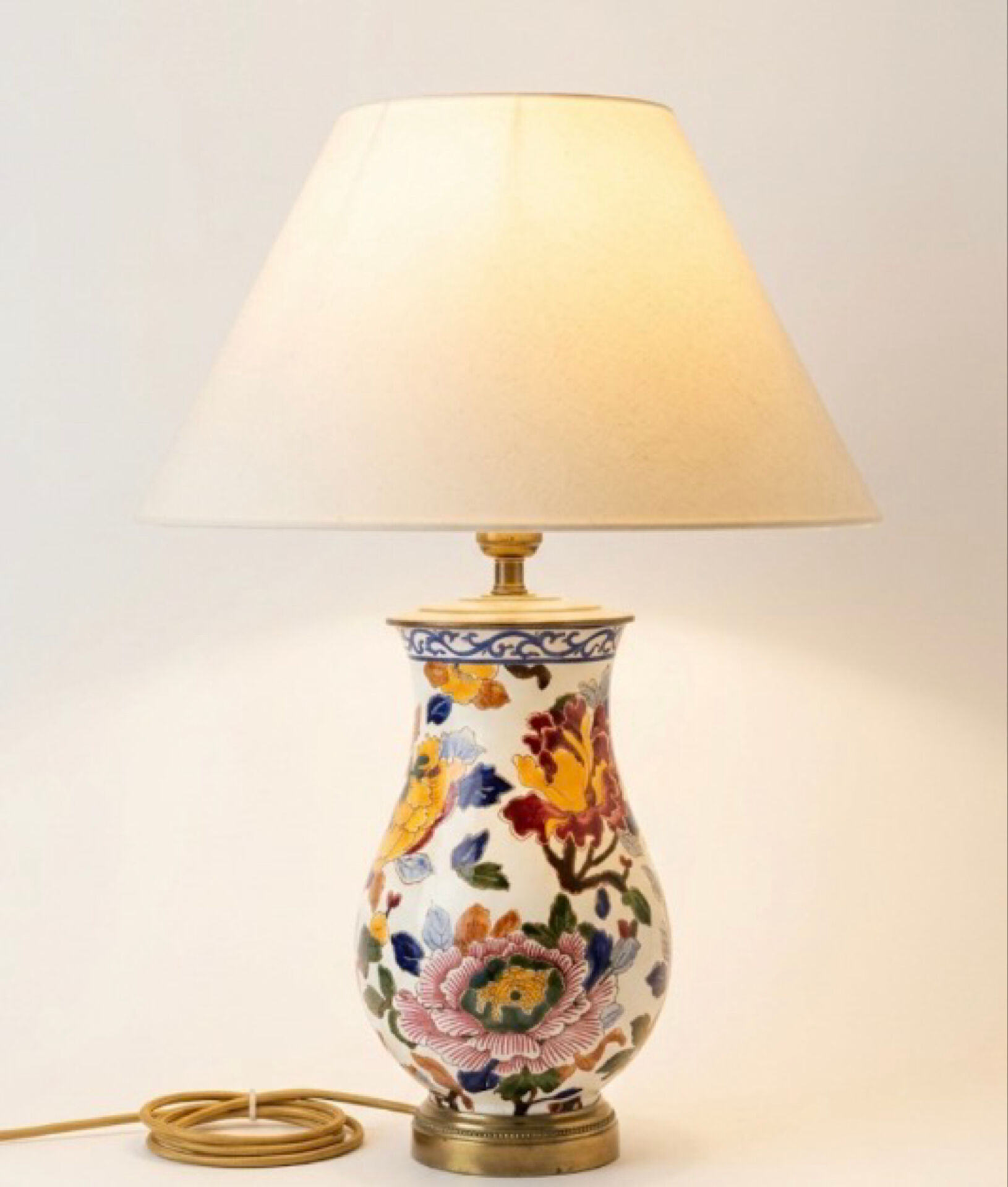 Large Table Lamp - Gien Faience (Peonies Model)