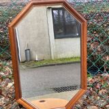Vintage octagonal mirror in solid wood 55x36cm
