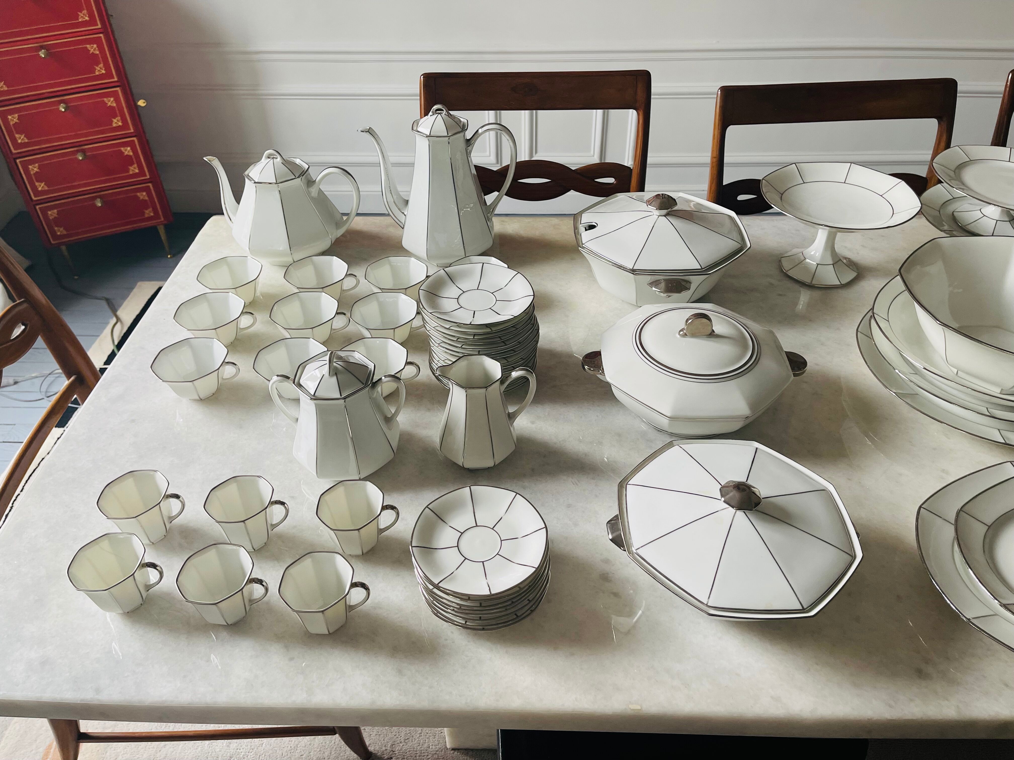 Bernardaud rare table service with platinum pattern art deco
