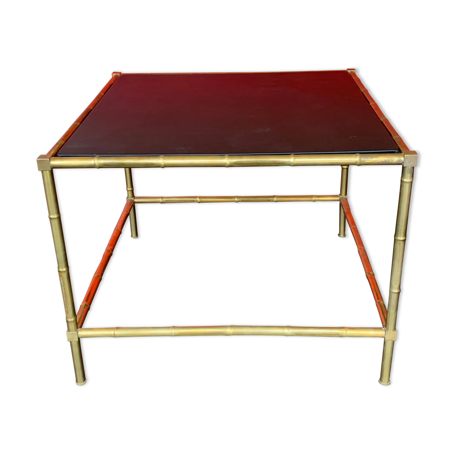 Table basse bambou et cuir vers 1950