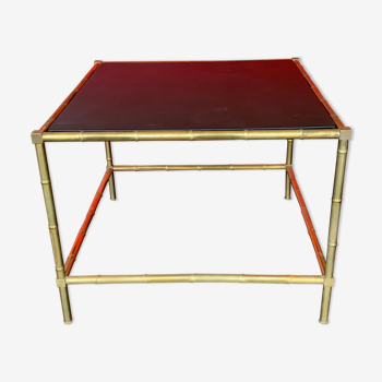 Table basse bambou et cuir vers 1950