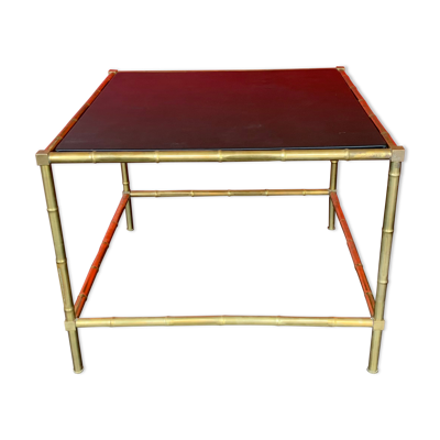 Table basse bambou et cuir vers 1950
