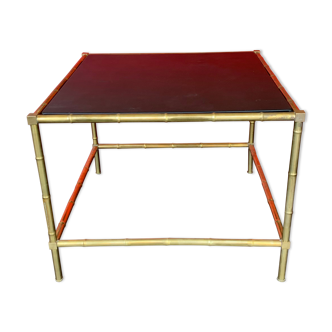 Table basse bambou et cuir vers 1950