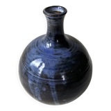 Blue glazed ceramic soliflore ball vase signed (Signature to be identified)
