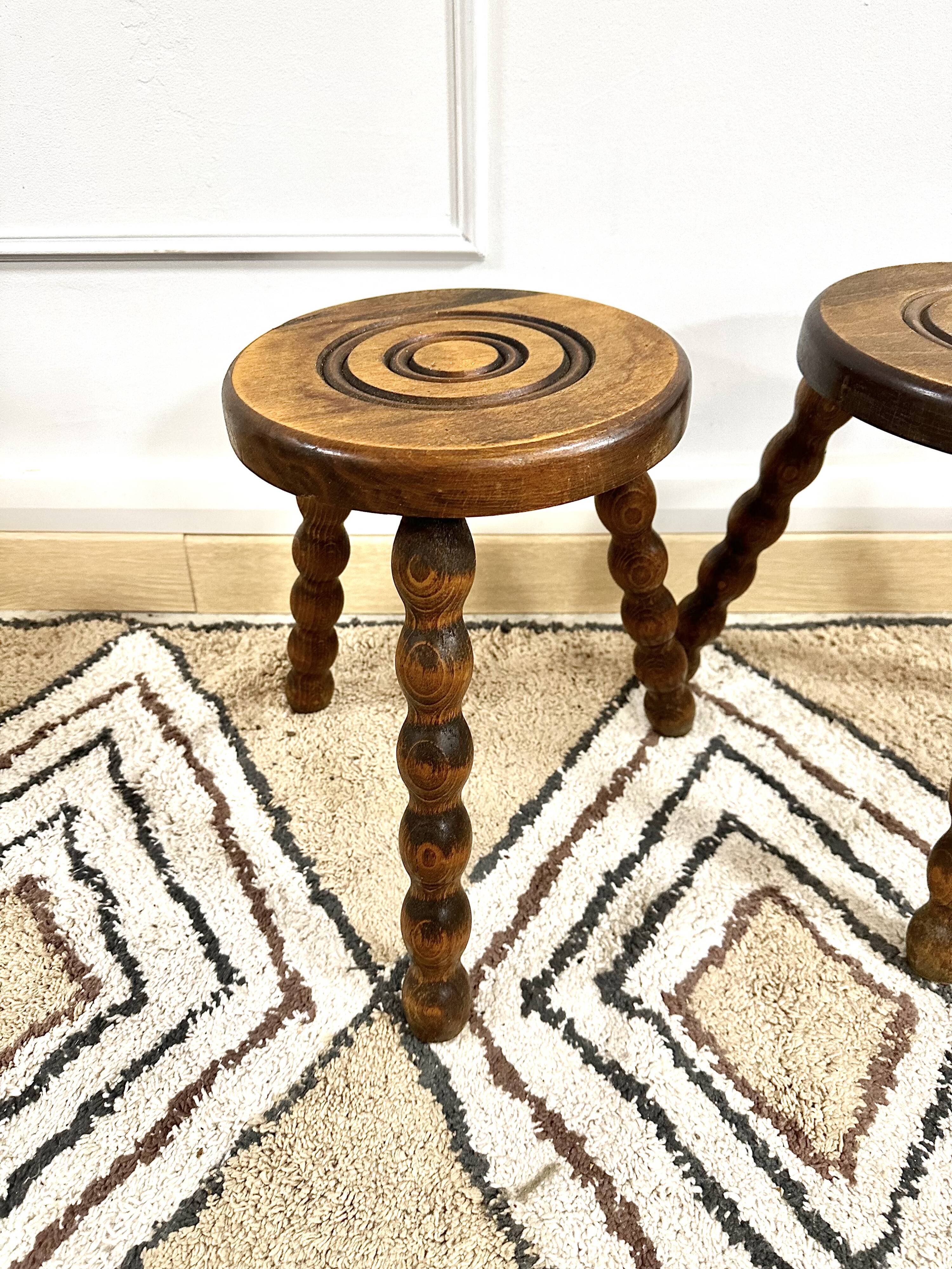 Pair of rustic tripod stools