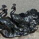 Centerpiece Pair of Peacocks Ceramic Vallauris Iridescent Anthracite Grey