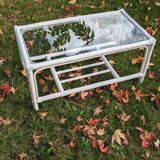 Table basse rotin et verre vintage