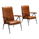 Paire de fauteuils vintage en vinyle, métal laqué, Italie, années 1960