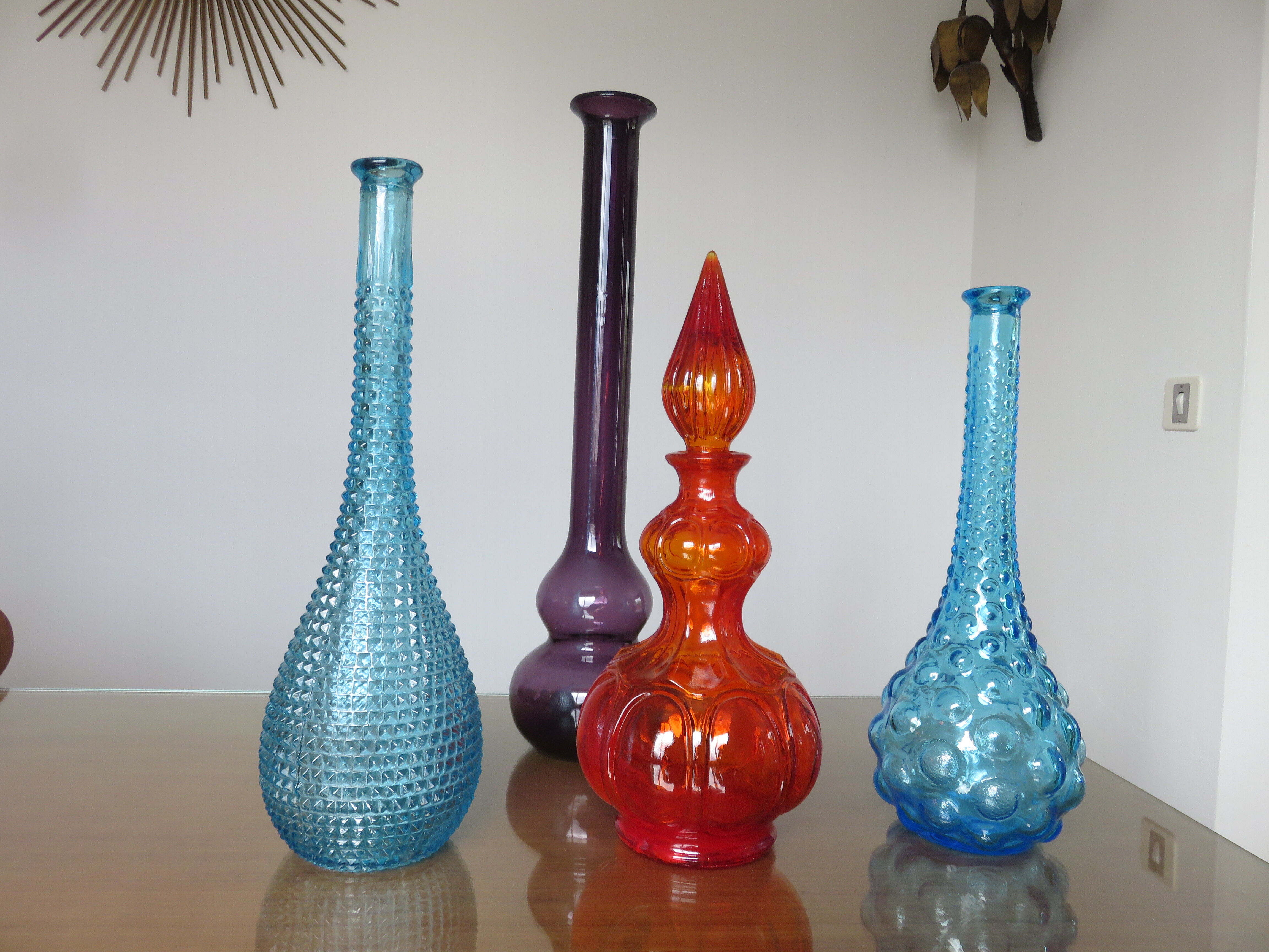 Bottle decanter Empoli Italy diamond tip glass 60 years 70