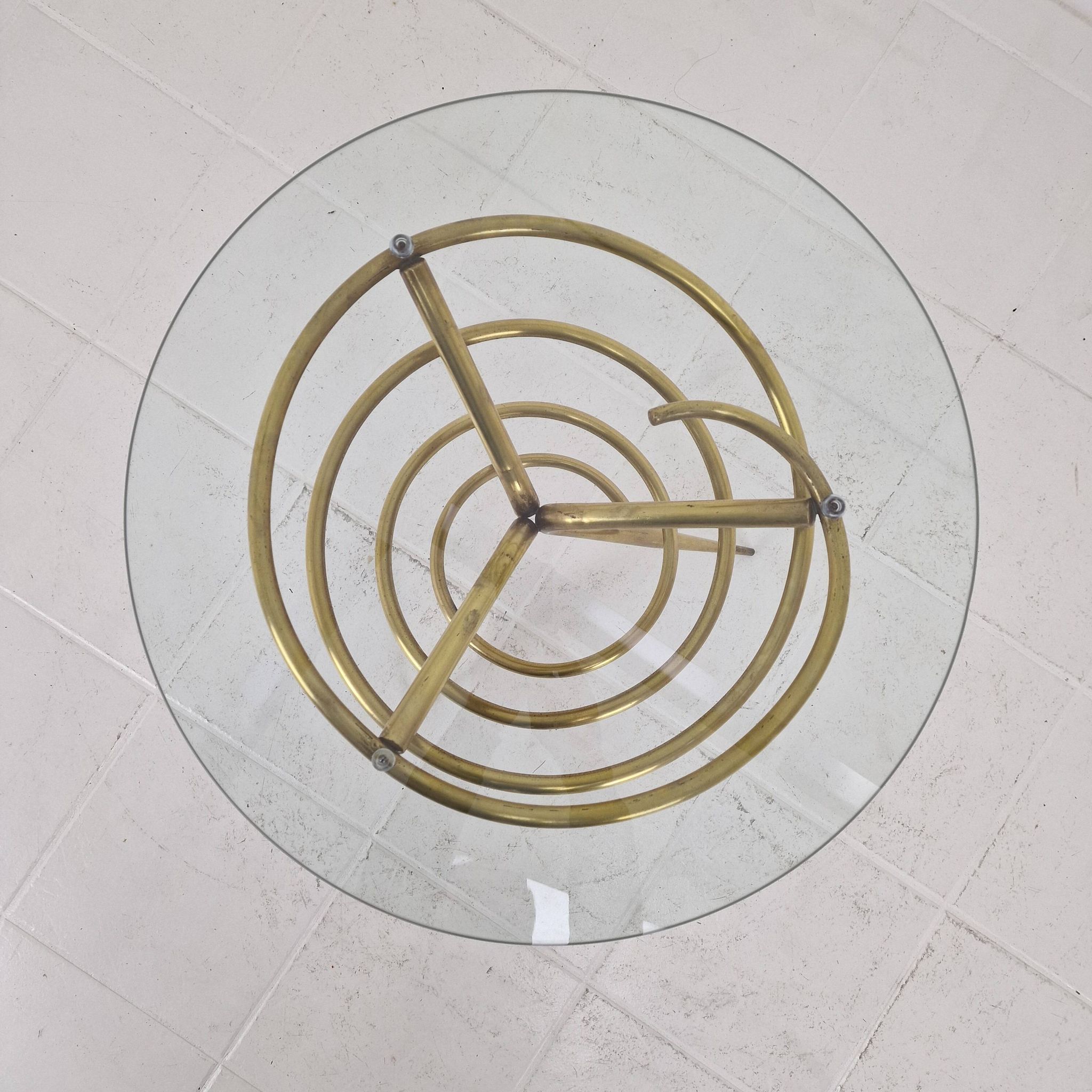 Elegant Italian Mid-Century Side Table with Sculptural Brass Base, 1970's