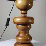 Imposing vintage Scandinavian style lamp designed in turned carved wood with a