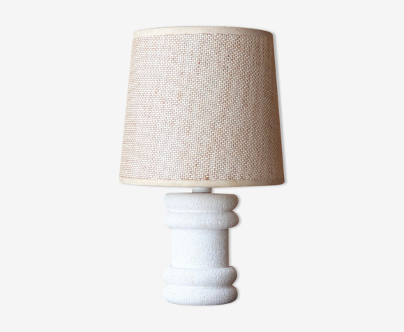 Lampe colonne en pierre, abat-jour beige, années 60