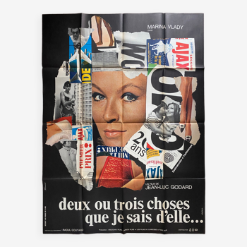 Affiche cinéma originale "Deux ou trois choses que je sais d'elle" Jean-Luc Godard 120x160cm 1967