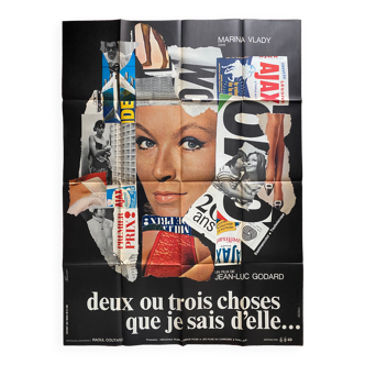 Affiche cinéma originale "Deux ou trois choses que je sais d'elle" Jean-Luc Godard 120x160cm 1967