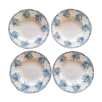 4 semi-deep plates in iron clay, Longwy, late 19th century