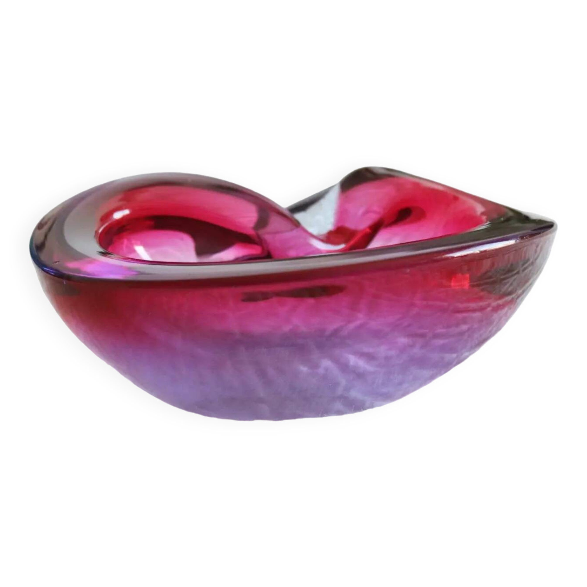 Murano sommerso pink and purple ashtray pocket emptier 1960