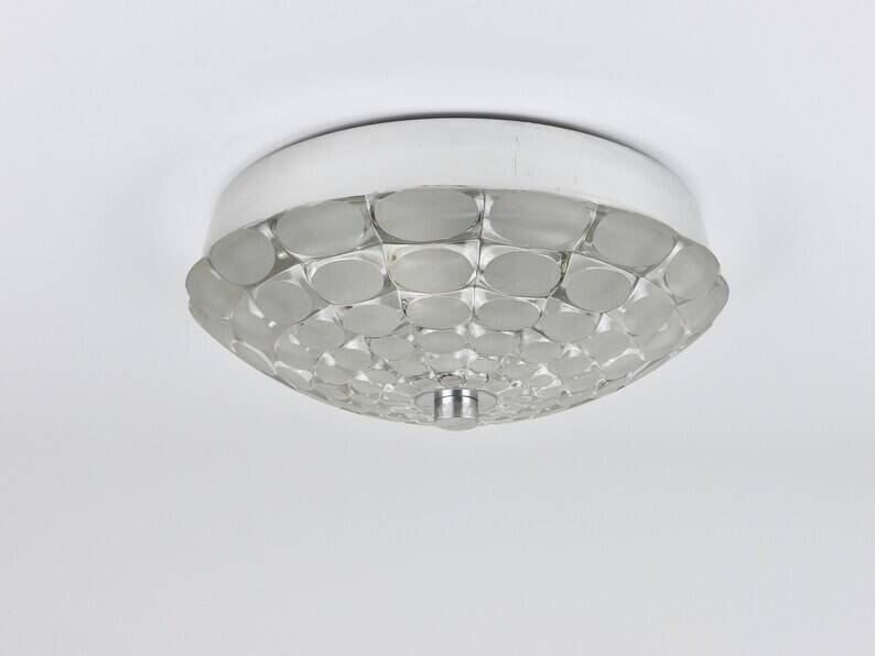 Peill & Putzer Large Round Op Art Glass Sconce, Wall Lamp, Flush Mount, Germany, 1970s