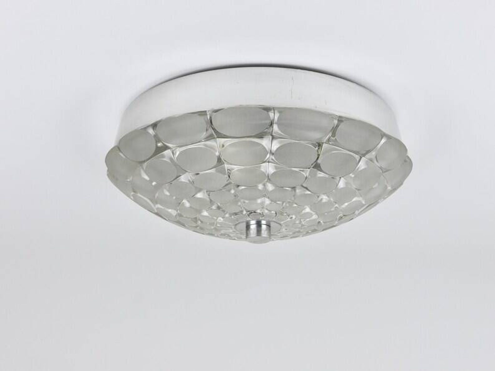 Peill & Putzer Large Round Op Art Glass Sconce, Wall Lamp, Flush Mount, Germany, 1970s
