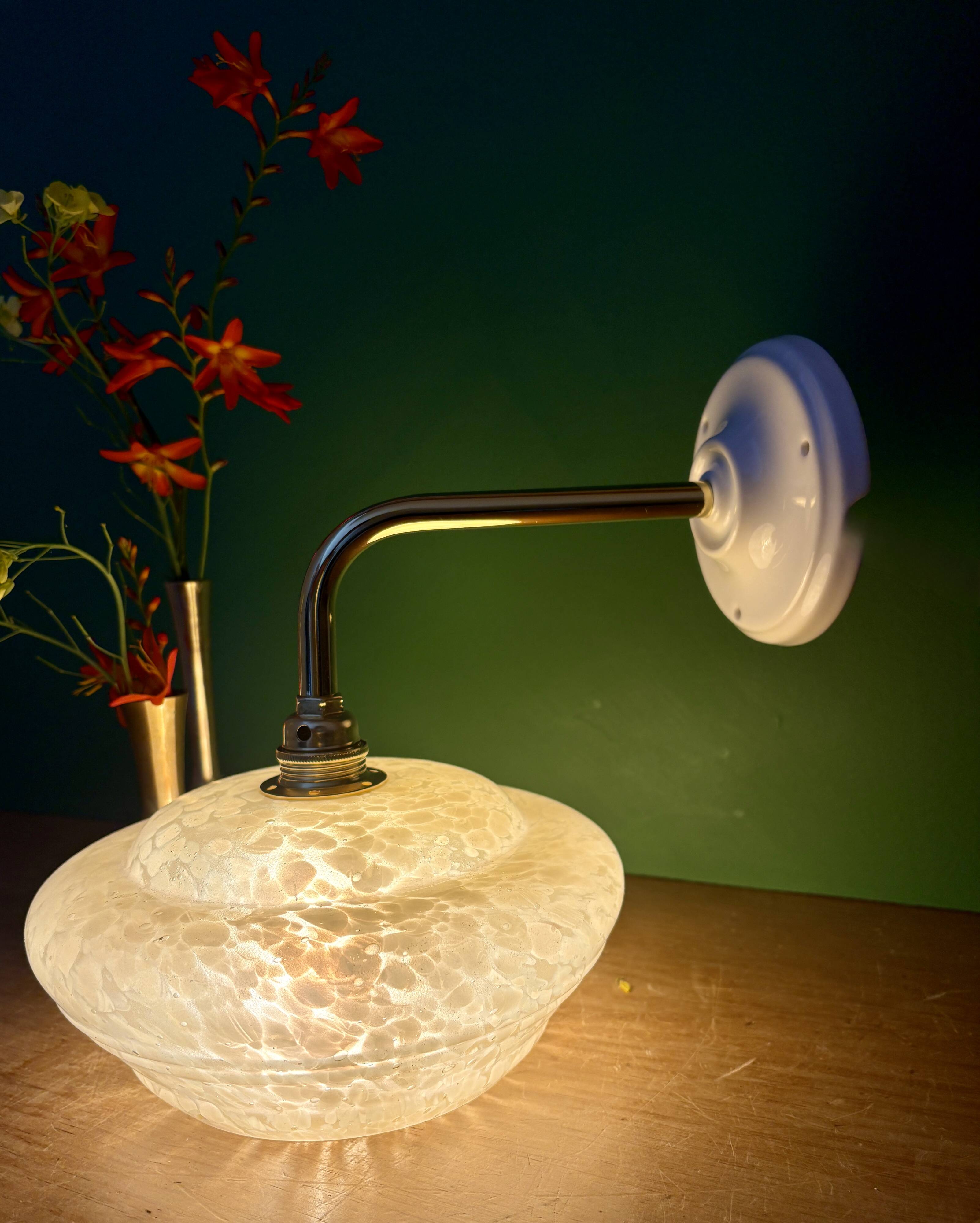 Vintage angled wall lamp with yellow clichy glass shade