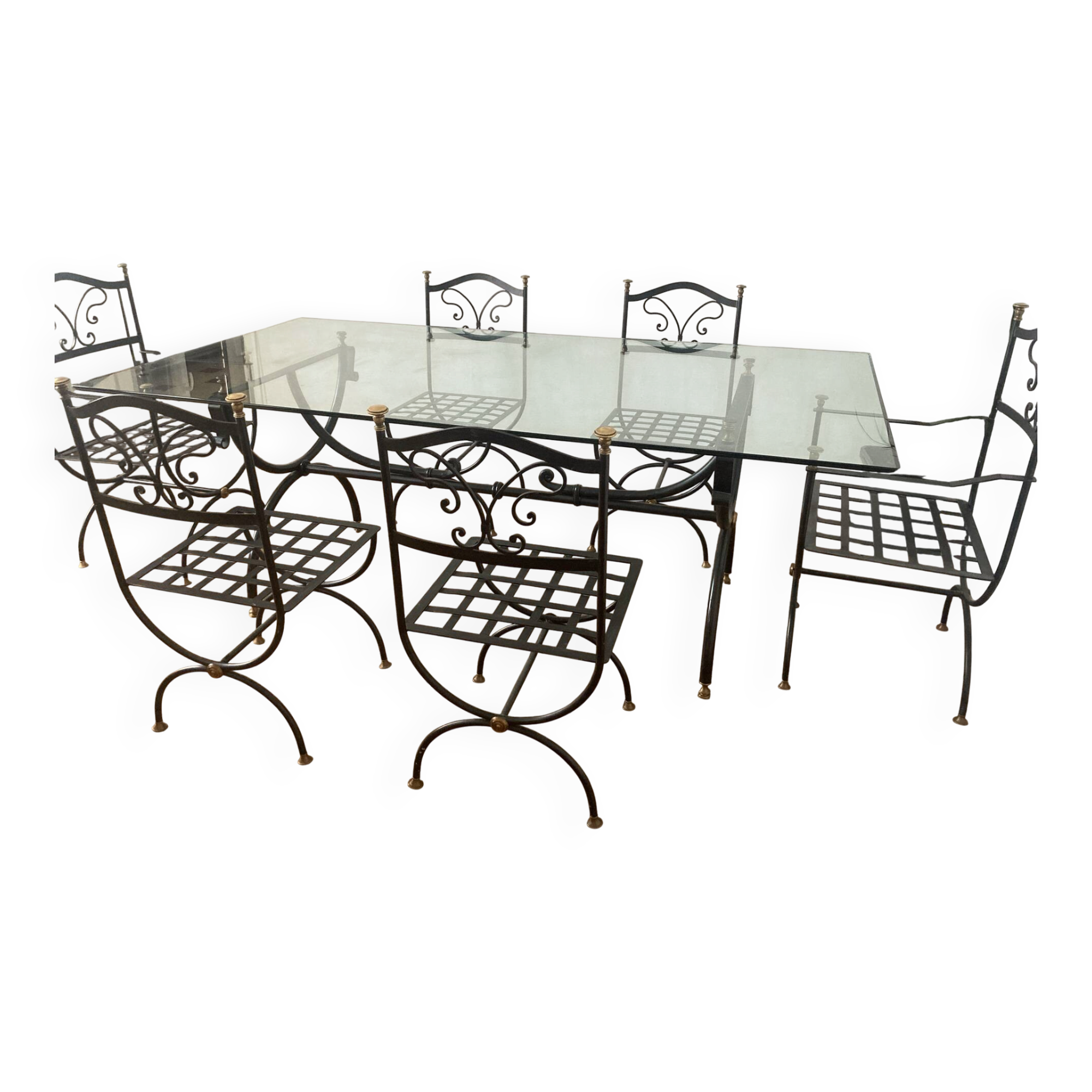 Ensemble table et chaise de fabrication ligne métal en fer forgé plein