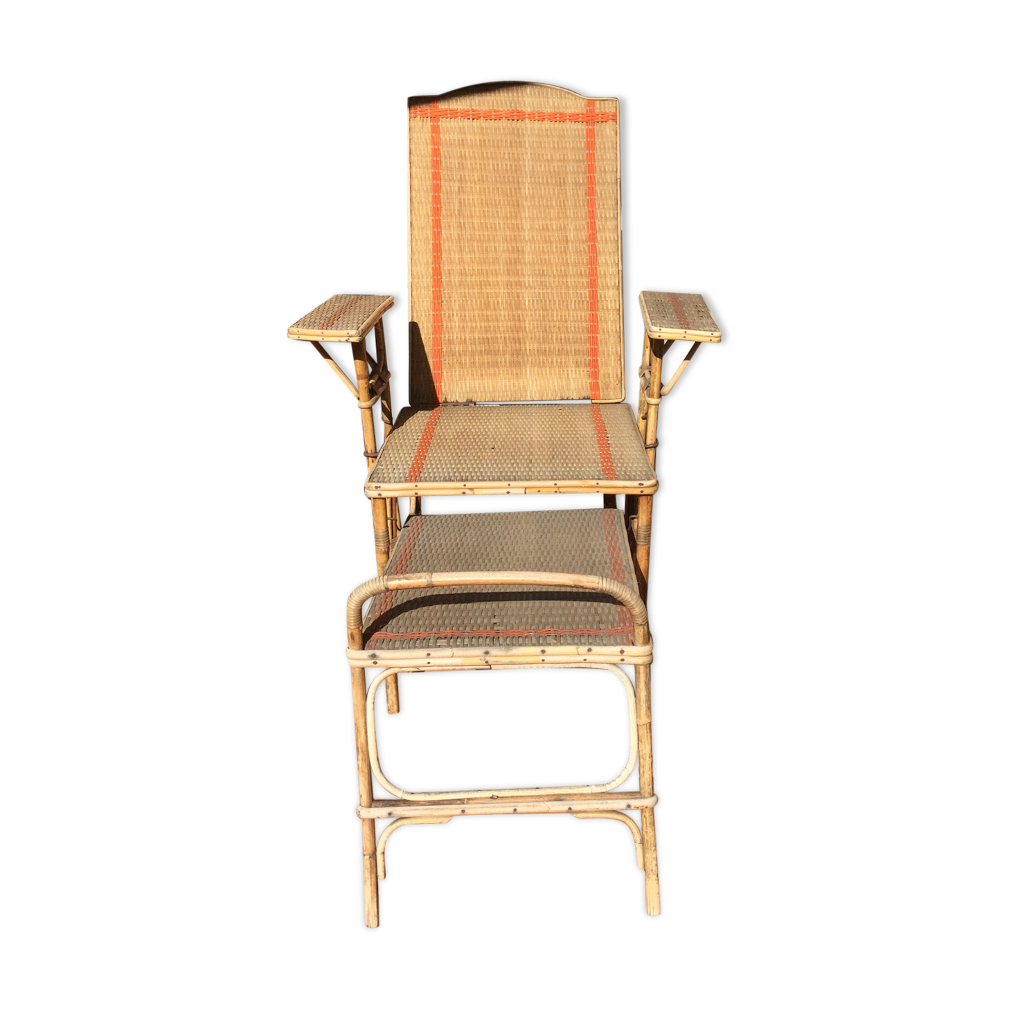 Chair with foot rest long rattan sliding removable armrests