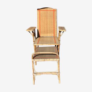 Chair with foot rest long rattan sliding removable armrests