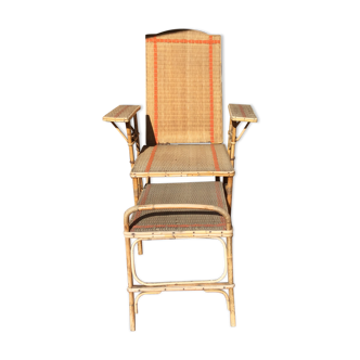 Chair with foot rest long rattan sliding removable armrests
