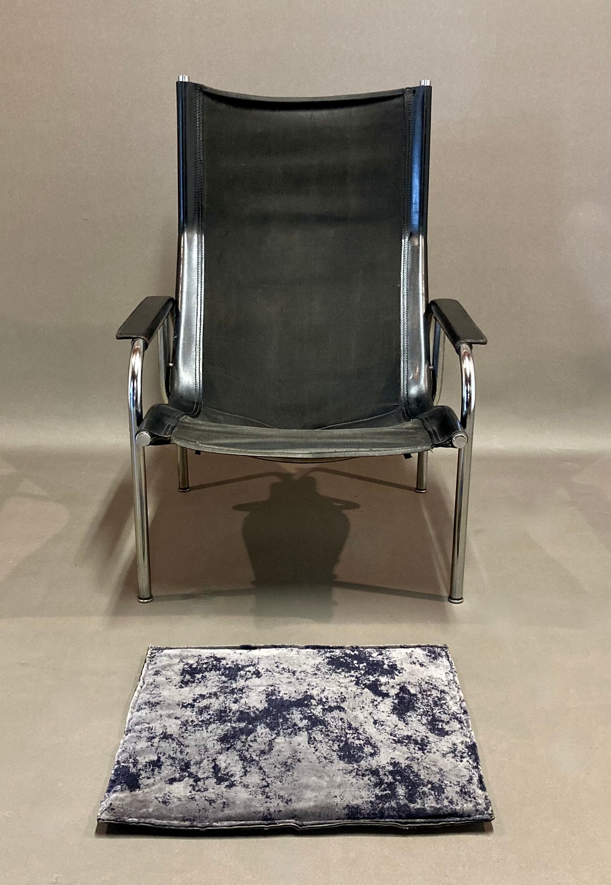 Pair of reclining relax armchairs black leather design 1960