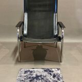 Pair of reclining relax armchairs black leather design 1960