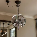 Vintage Art Deco chandelier in chrome metal and glass, Italy, 1970s