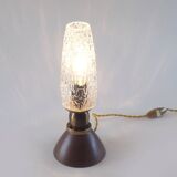 Stoneware, wood and brass lamp