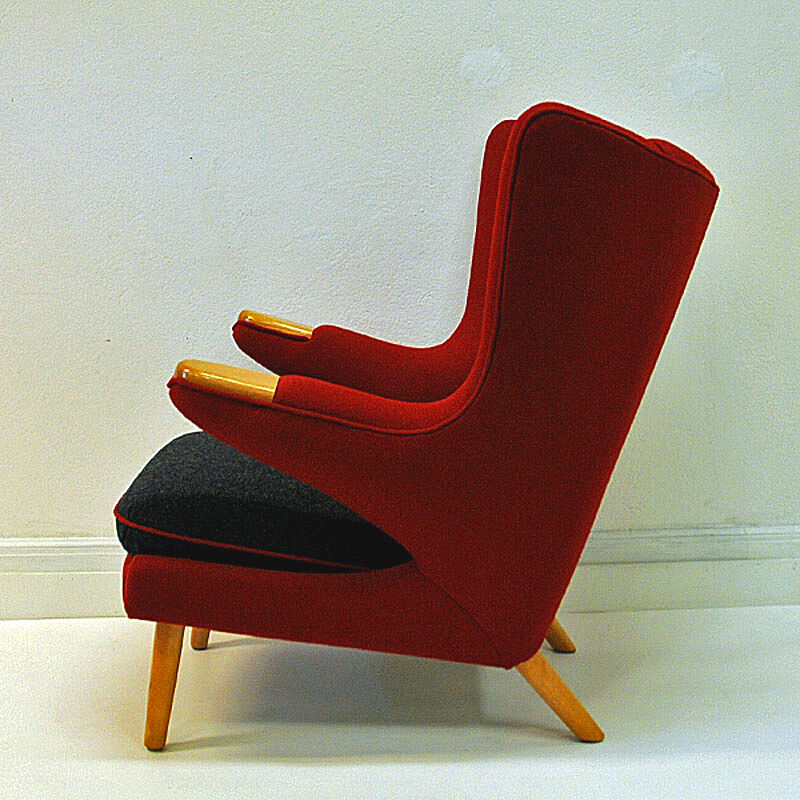 Red and massive Wingback armchair from around 1950`s, Scandinavian